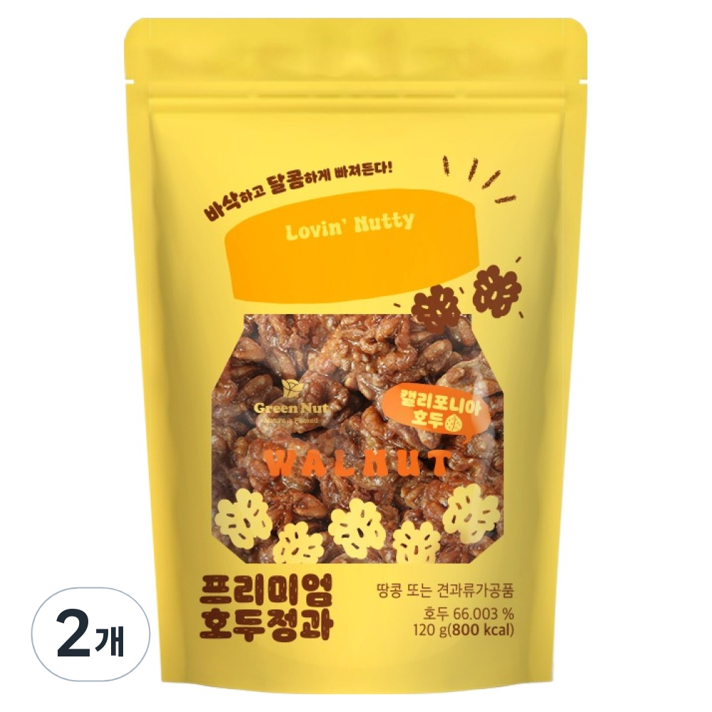 그린너트 바삭바삭 달콤한 프리미엄 호두정과, 2개, 120g