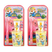 케이엠제약 뽀로로 칫솔 색상 랜덤 + 치약 파인애플향 + 양치컵 세트 핑크, 2세트