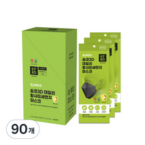 숨코 3D 데일리 황사방역용 마스크 대형플러스 KF80 블랙, 1매입, 90개