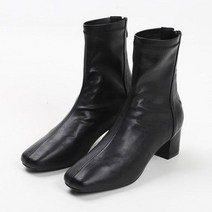 사각코 삭스스판 미들힐 스웨이드 앵클부츠 5cm