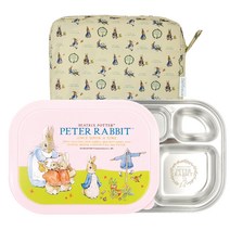 피터래빗 밀폐형 식판 도시락 + 주머니 세트, 핑크, 식판 + 뚜껑 + 주머니