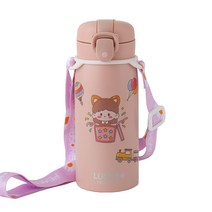 프레쉬어랏 럭키 원터치 보온보냉 스텐 미니텀블러 350ml + 스티커 + 스트랩 세트, 핑크, 1세트