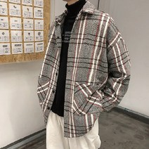 츠츠마켓 남성용 루즈핏 모직 체크 코트