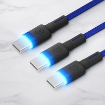 홈플래닛 C타입 LED라이팅 고속충전케이블, 2m, 블루, 3개