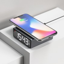 무아스 미니 스퀘어 무선 충전 알람시계 10w, 스페이스그레이