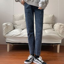 여성용 패션 빈티지블루 일자 9부 임부 청바지
