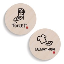 1AM 캘리그라피 도어 사인 원형 TOILET 세트, LAUNDRY ROOM