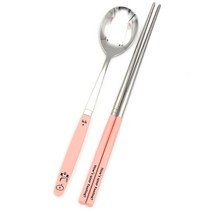 퍼니셜 픽미 컬러 수저세트 이모티콘, 1세트, 숟가락 + 젓가락(반짝이 소프트핑크)