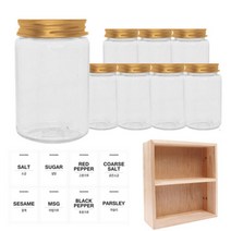 홈앤라이프 투명 원형 PET 양념통 알루미늄 골드 캡 250ml x 8p + 투명 스티커 8p + 사각 선반 세트, 1세트, 양념통 원형 8p + 투명 스티커 8종 + 사각 2단 선반