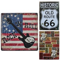 퍼닉 빈티지 틴 액자 락 앤 롤 L + 올드 루트 66 M + 번호판 M, 혼합 색상