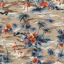코카 코튼린넨 리조트 트로피컬플라워 패브릭원단, 브라운