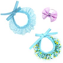 펫츠룩 강아지 고양이 스카프 플라워 스카이 + 미니 리본 퍼플 + 눈꽃 스카이, 혼합 색상, 1세트