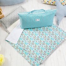 코니아일랜드 사과라벨 여름용 어린이집 낮잠이불세트 메밀 베개솜포함, 미니양(블루)