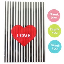 황씨네도시락 하트 속포장봉투 블랙 30p + 원형땡큐 스티커 30p, 1세트