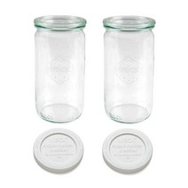 WECK 일자형 유리저장병 바디 2p + 뚜껑 2p + PE뚜껑 2p 975, 340ml, 1세트