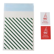 황씨네도시락 접착 스트라이프 봉투 그린 100p + 고깔 생일 사각 스티커 100p, 1세트