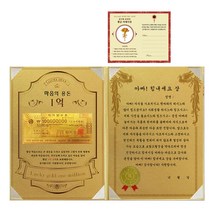 럭키심볼 어버이날 마음의 용돈 황금 1억 감사장 + 24K골드 카네이션 전자파 스티커, 1세트, 아빠! 힘내세요 상