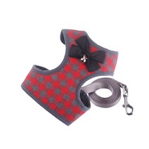 아리코 DrMini 양이 & 아지 체크스트라이프 하네스 스트랩 + 리드줄, 레드
