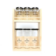 핸드팩토리 양념통 우드선반 세트, 1세트, 양념통 원형 블랙캡 스몰 3p + 라지 3p + 2단 우드선반 중 +홈쿠킹 라벨