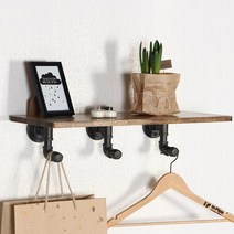 인파이프 BS303 파이프원목 후크 벽선반_고무나무 엔틱 벽선반 행거, 파이프규격20A-700-250