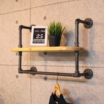 인파이프 BSH300 파이프원목 멀티 벽선반_고무나무 엔틱 벽선반, 파이프규격15A-900-300