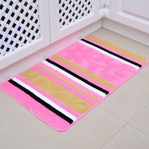 키친앤룸 세로줄 스트라이프 베이직 인테리어 거실 발매트, 핑크