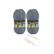 브랜드얀 요정모자 핸드워머 DIY세트 밀키코튼 블랙라벨 2p + 고급 줄바늘 5.0mm + 플라스틱 돗바늘 랜덤 발송, 루블 그레이