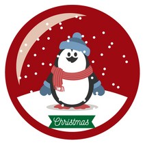 스티키 데코 크리스마스 스티커 펭귄 스노우볼 대, 1007 레드, 15개입