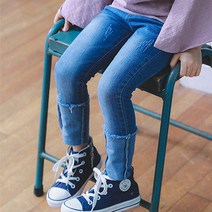 꼰띠키즈 여아용 반하이 롤업 일자진 청바지