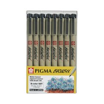 SAKURA 피그마 마이크론 컬러 피그먼트 잉크 브러쉬펜 8색 세트, 혼합 색상, 1세트