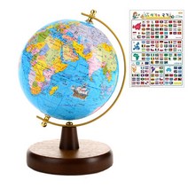 서전지구 원목거치대 미니지구본 SJ-125-W3 + 국기스티커, 혼합 색상