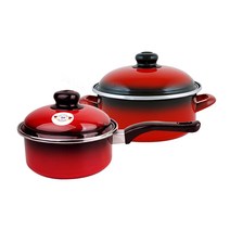 ELO 쿡포트 빨간법랑 일반형 냄비 2종 세트 인덕션 IH, 혼합색상, 냄비 편수 16cm + 양수 20cm