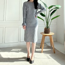 잘빠진 여성용 탈부착 목폴라 소매프릴 골지 원피스