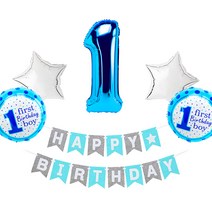 첫돌 부케 은박풍선 + 펠트 리본 생일가랜드 세트, 민트앤그레이, 1세트