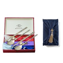 테이블아트 행운 티타늄 부부수저 보자기포장 세트, 1세트, 숟가락 2p + 젓가락 2p + 비단케이스 + 실크보자기