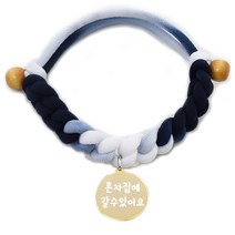 펫츠룩 데일리크림네이비 반려동물 목걸이 M + 인식표 원형골드, 혼자집에갈수있어요