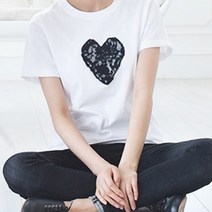 몽피마피 여성 블랙하트 라운드 반팔