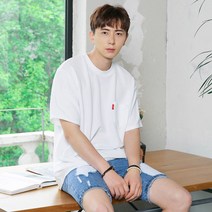 머시따 남성용 오버핏 무지 반팔 티셔츠