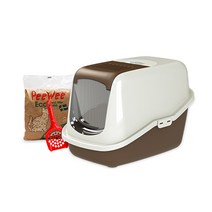 피위 에코하우스 고양이 시스템화장실 + 모래 3kg + 삽, 브라운 + 아이보리
