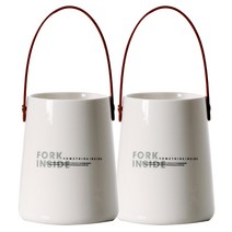 블럭마트 주방 가죽손잡이 도자기 수저통, FORK, 2개