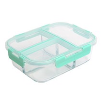 글라스듀 내열유리 직사각 3칸 찬통 민트 1500ml, 1개