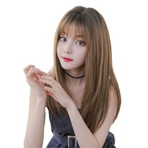 뿌이뿌이가발 여성 긴 생머리 통가발 바비킹, 옐로우브라운, 1개