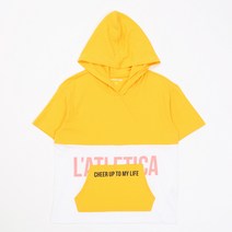 애플핑크 아동용 컬러 배색 포켓 후드 반팔 티셔츠 P330