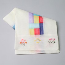 하율공방 고급 모시 전통 조각보 꽃자수 테이블러너, 아이보리, 2m x 30.5cm