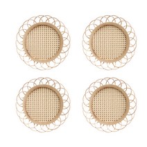 코지홈데코 플라워 라탄 코스터 사각 컵받침 4p