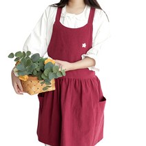 마켓피오 플라워 포인트 린넨 원피스 앞치마, 와인, 1개