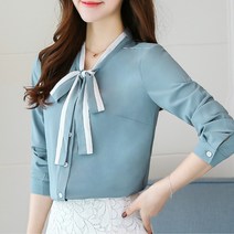 포플러앤씨 지니 배색 리본 블라우스