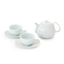 광주요 백자 수라인 다관 주전자 + 찻잔 2p + 찻잔받침 2p 세트, 1세트