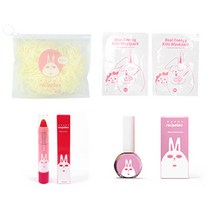 레시피박스 어린이 여행용 심플 메이크업 세트, 휴대용 파우치 + 어린이 마스크팩 2p + 립크레용 + 매니큐어 글로시펄 블라썸, 1세트