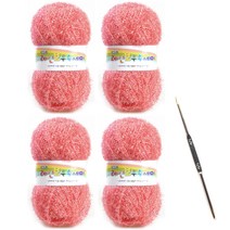 레인보우 펄 수세미실 80g x 4p + 코바늘 세트, 1세트, 28핑크